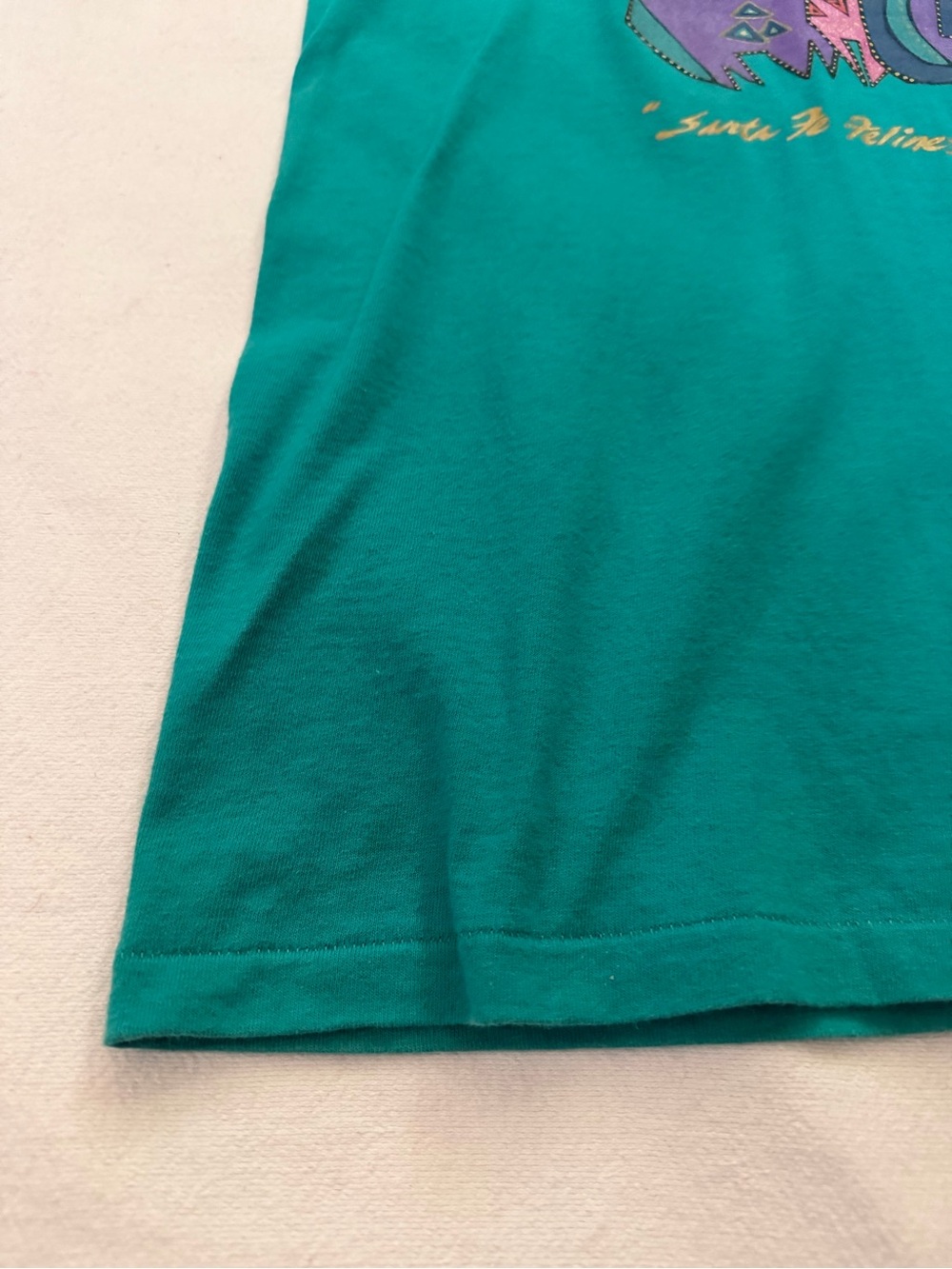 VTG Laurel Burch Santa Fe Feline Cats T-shirt Size L Teal Single Stitch Pristine - Picture 7 of 8